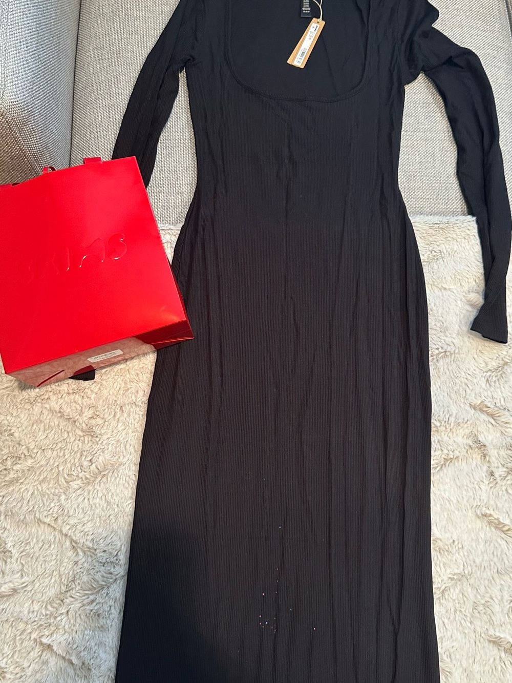 SKIMS Black Long-Sleeve Maxi Dress